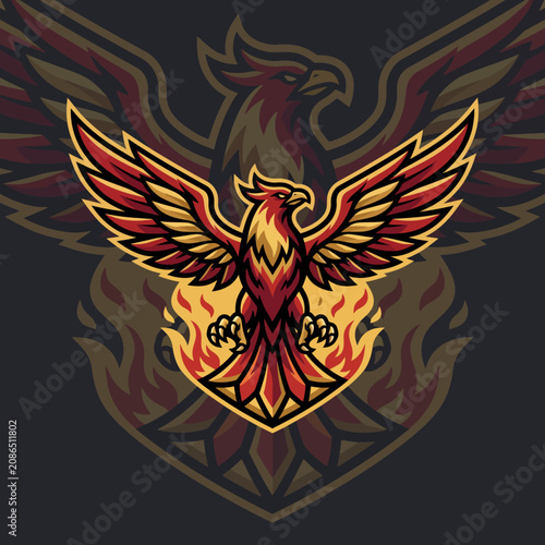 A striking and dynamic logo design featuring a phoenix in flames, symbolizing rebirth, strength, and resilience, perfect for branding or team spirit themes.