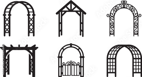 Fotografie Six different garden archway and trellis designs in black and white Vector