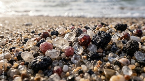 Sea glass on beach.