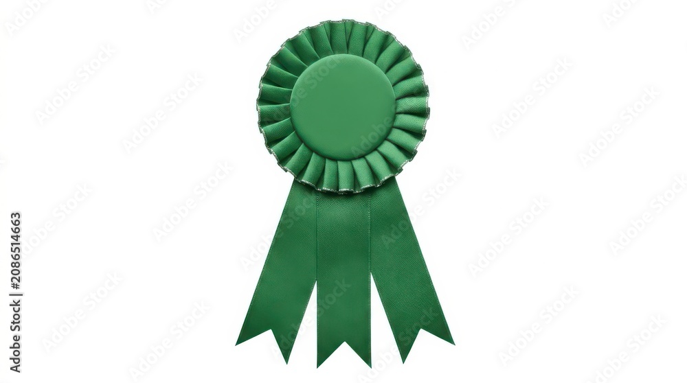 Naklejka premium Green award rosette ribbon badge with competition