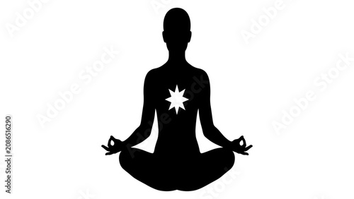 Photos Person silhouette maintains a meditative lotus posture featuring a bright star icon on the chest