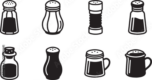 Bild auf Leinwand Eight black and white pepper shakers and grinders illustration Vector