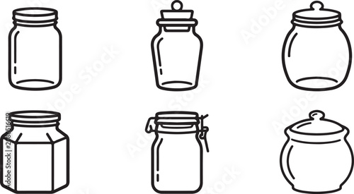 Six different types of glass jars with lids illustration Vector