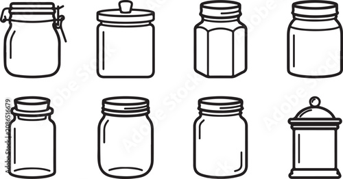 Obraz na plátně Eight different types of glass jars with lids for storage Vector