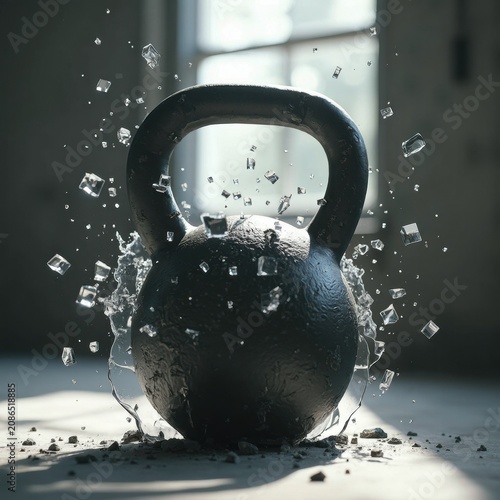 Kettlebell smashing through shattered glass