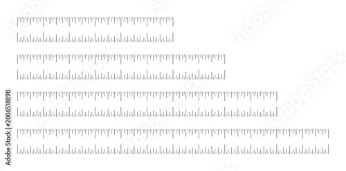 Length measurement distance, height. Templates of sewing tool. Ruler scale set, measuring chart with 6, 8inch, 10 and12 inches, no numbers.