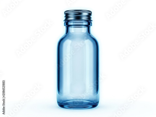 Blue glass bottle, empty jar, transparent container, laboratory vial