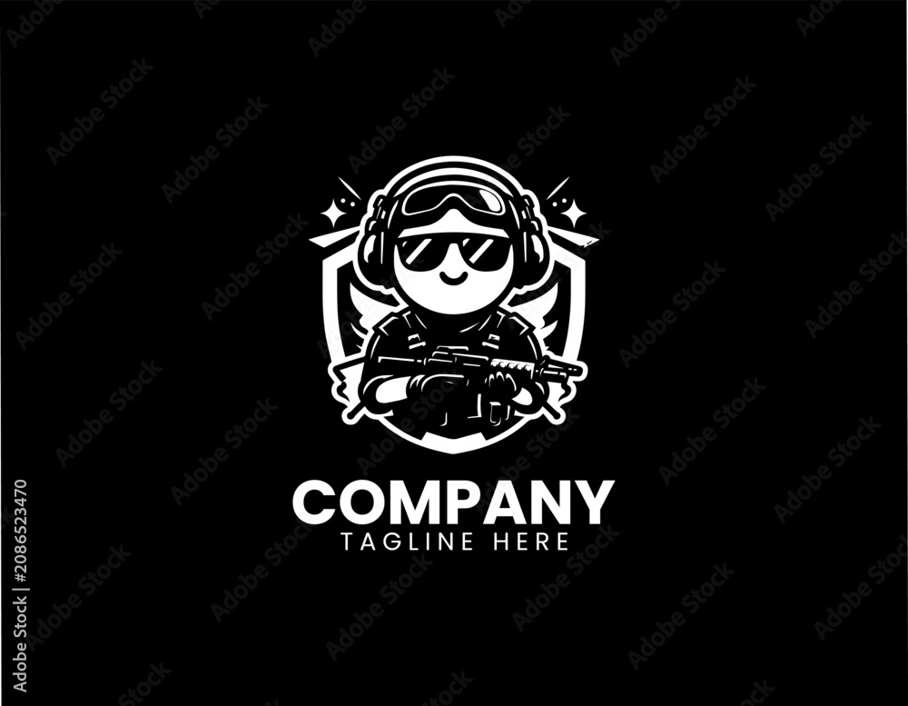 Fototapeta premium Cute devil mascot making rock hand sign black vector logo illustration style