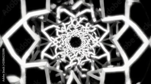Abstract and mesmerizing tunnel lighting design with a complex geometric pattern suitable for futuristic digital backgrounds or technologythemed projects.