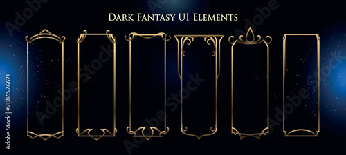 Set of Fantasy Gold Elements for user interface, poster, video. Fantasy magic frames. Vector Illustration EPS10