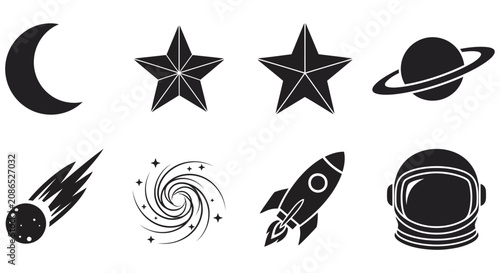 Photos Space themed Silhouettes On White Background Celestial Objects And Astronaut Equ
