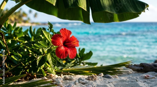 Tropical beach with flower.