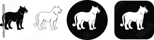 Canvas Print Set of four depicting a standing wild cat or panther, rendered in black and whit