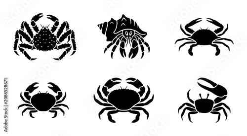 Foto Crab Icons Set, Seafood Vector Graphics, Marine Life Silhouettes, Ocean Crustace