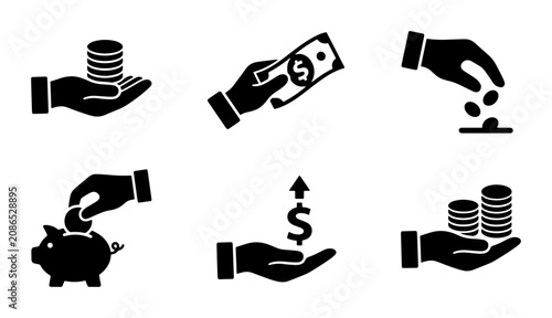 Money Hand Icons: Finance, Savings, Investment, Payment, Wealth, Earning, Cash Flow