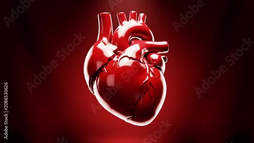 Glossy red human heart muscle organ for medical, anatomical, biology, clinical, health, and liferelated designs. Perfect for medical illustrations.