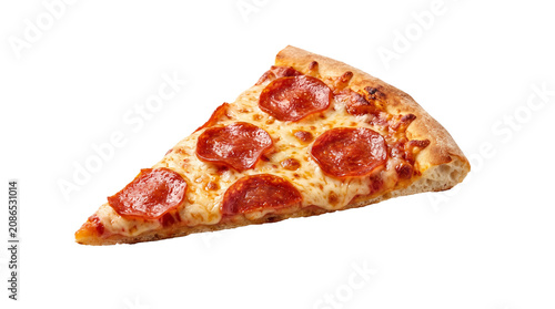 Pepperoni Pizza Slice Isolated on White Background, Realistic Food PNG Cutout