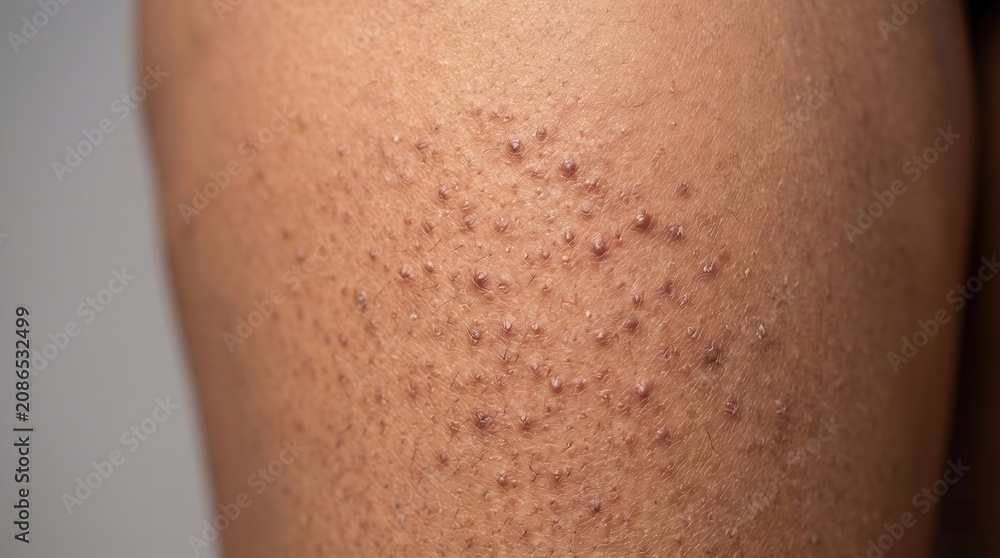 Fototapeta premium Close up view of severe razor bumps and inflamed hair follicles on male dark skin