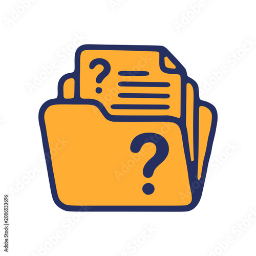 Folder with document and question marks icon representing inquiry or uncertainty