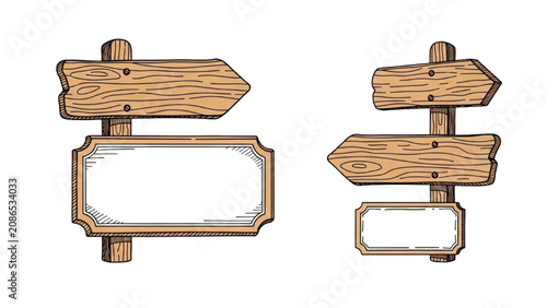 Bild auf Leinwand Wooden signposts with blank boards point different directions outdoors