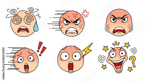 Bild auf Leinwand A set of cartoon faces expressing various Emotions through facial expressions and reactions