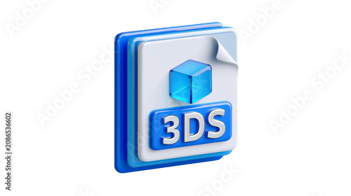 3DS file icon representing three dimensional graphics format rendered in glossy blue plastic on transparent background