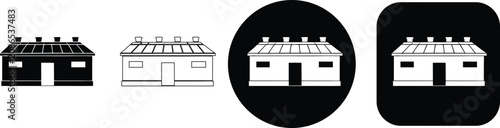 Foto Four of a small house with a flat roof in solid black, outline, and white on cir