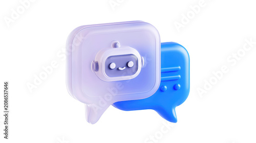Chatbot speech bubble icon featuring a cute friendly robot character design isolated on transparent background