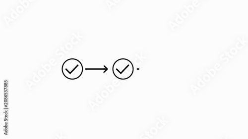 Animated check mark symbol icon isolated on a black background. Animated 3 step checklist infographic process showing Completed Tasks, Success Approval Motion