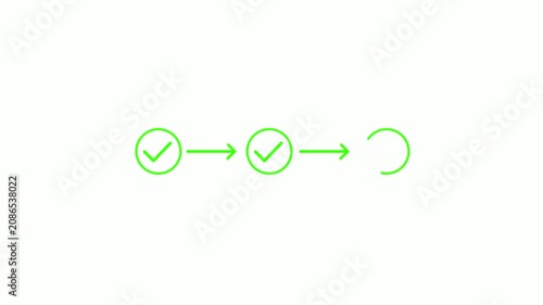 Animated check mark symbol icon isolated on a black background. Animated 3 step checklist infographic process showing Completed Tasks, Success Approval Motion