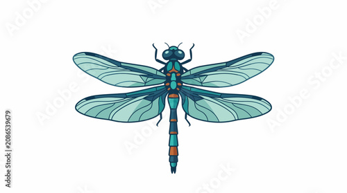 Vászonkép A vibrant blue dragonfly with transparent wings hovers in air