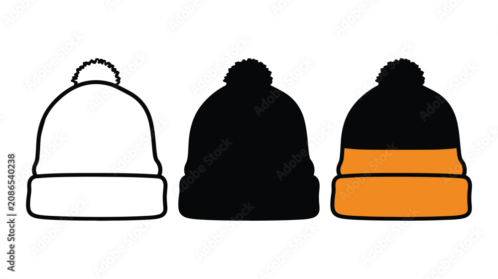 Fototapeta premium Hat icon set featuring winter beanie headwear accessory style