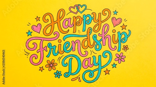 Happy friendship day colorful typography with hearts and flowers
