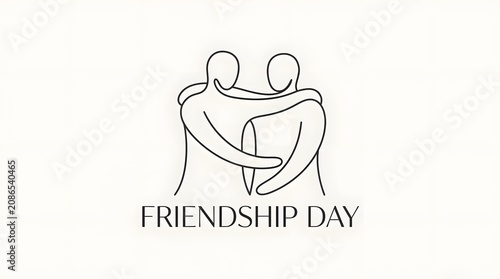 Friendship day minimalist line art illustration with embracing figures