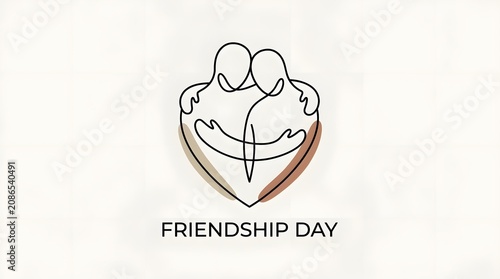 Friendship day abstract line art illustration with embracing figures