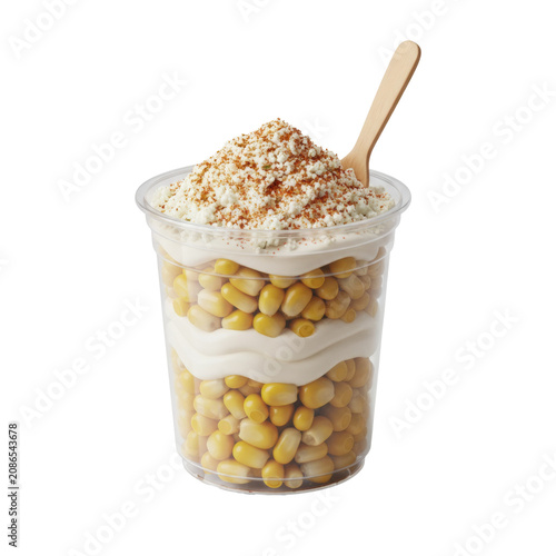 3D Mexican Esquite Street Corn in a Plastic Cup Isolated on a Transparent Background