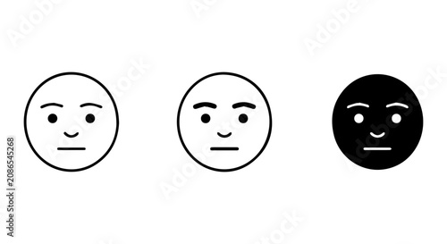 Konstfotografi Minimalist Face Icons, Neutral Expression Emoticons, Black and White Emotion Sym