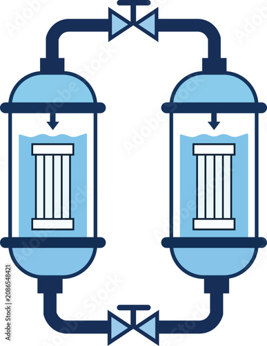 Industrial Water Filtration System Dual Tank Purification Process Vector Illustration Blue Infrastructure Environmental Sustainability Design