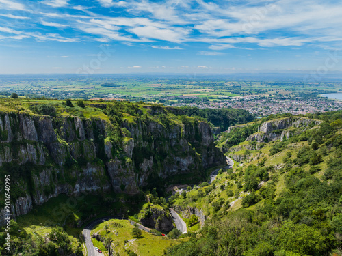 Aerial shot of Cheddar Gorge in Somerset, UK
