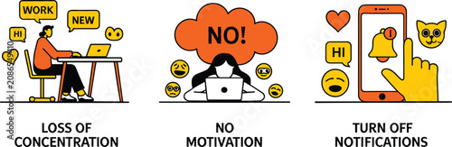 Foto Workspace distraction concept illustrations showing loss of concentration low mo