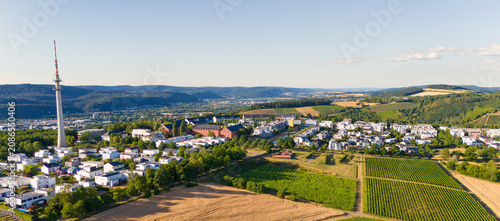 Photos Vineyards, Trier cityscape, Petrisberg district, moselle valley, aerial view, su