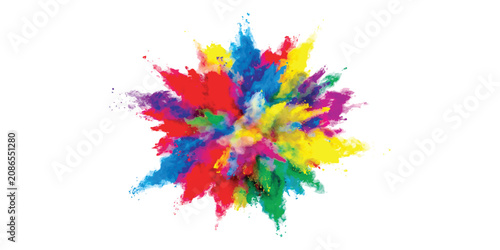 Foto Colorful powder explosion with vibrant paint dust clouds bursting in midair