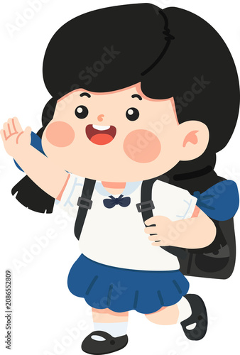Friendly School Girl Carrying Backpack