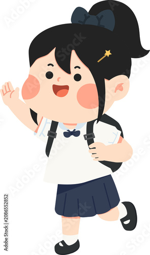 School Girl Waving With Backpack