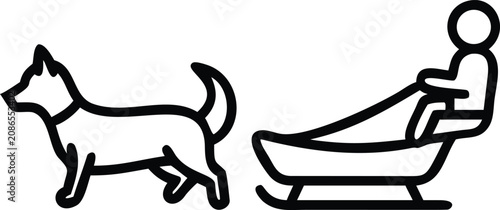 Bild auf Leinwand Minimalist icon of a person pulling a winter sled with dog