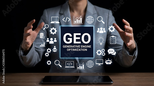 GEO generative engine optimization concept with tech icons