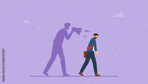 Fotografie Depressed businessman self shadow blame with megaphone
