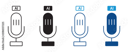 Quadro su tela Artificial Intelligence Voice Icon set in Outline and Solid for AI Speech Techno