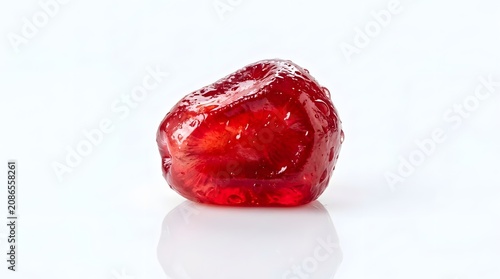 Single pomegranate aril with water droplets isolated on white background