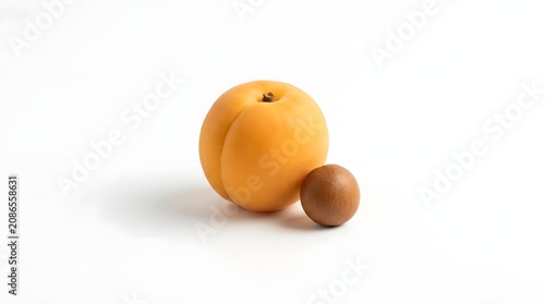 A fresh apricot with its pit isolated on white background